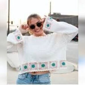 Sincerely Jules Crochet Open Knit Cropped Top Sz M Cottagecore